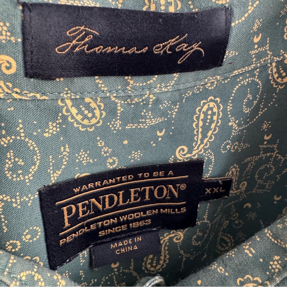 Pendleton Thomas Kay Blue Paisley Short Sleeve Casual Button Down Shirt - Picture 8 of 9